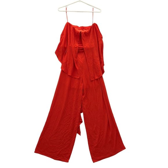 VICI Women Strapless Pocketed Wide Leg Jumpsuit Size Small Orange 2 - 0080 - Picture 2 of 10